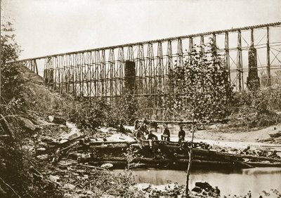 Most na Wodzie Spadowej, kolej Nashville i Chattanooga, 1861-65 autorstwa Mathew B. Brady