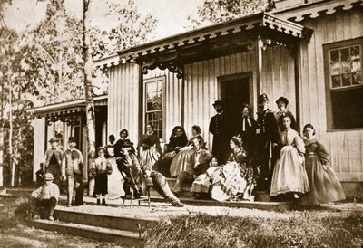 Generał Heintzelman zabawia przyjaciół w obozie rekonwalescencyjnym, Aleksandria, 1861-65 autorstwa Mathew B. Brady