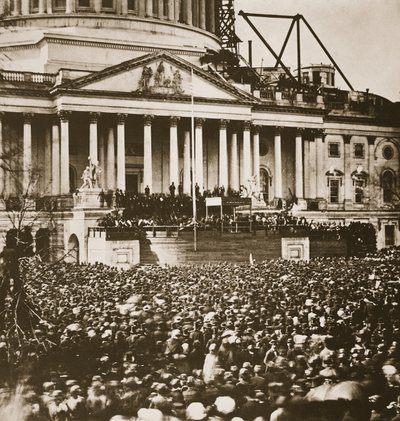 Inauguracja prezydenta Lincolna, 4 marca 1861 r. (fotograwiura) autorstwa Mathew B. Brady