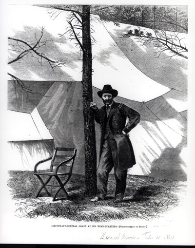 Generał porucznik Ulysses S. Grant, w swojej kwaterze głównej, ilustracja z „Tygodnika Harpera”, 16 lipca 1864 r. autorstwa Mathew B. Brady