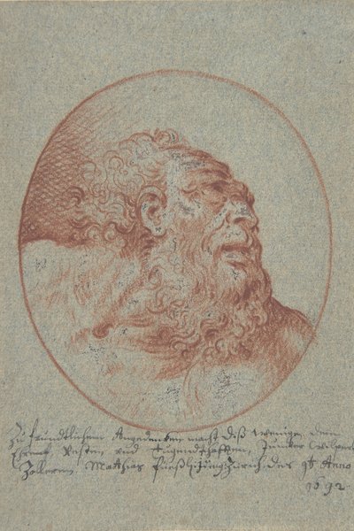 Głowa brodatego mężczyzny patrzącego w prawo, 1692. autorstwa Mathias Fussli