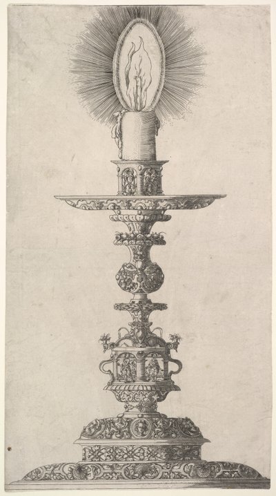 Świecznik z zapaloną świeczką z: Insigne Ac Plane Novum Opus Cratero graphicum, Ein n..., 1551. autorstwa Mathias Zundt