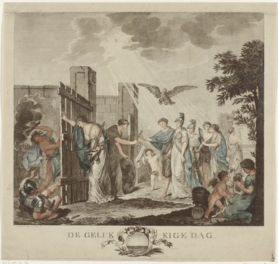 Alegoria odzyskania namiestnika Wilhelma V, 1787 Szczęśliwy dzień (tytuł na obiekcie) autorstwa Mathias de Sallieth