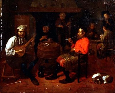 Wnętrze tawerny z grającym na mandolinie autorstwa Mathijs Wulfraet