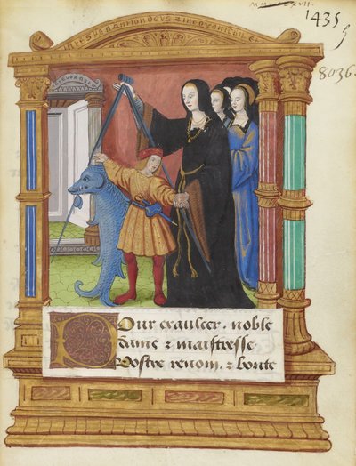 BNF Fr2285 f5r - Kompas z delfinem autorstwa Maitre de Philippe de Gueldre