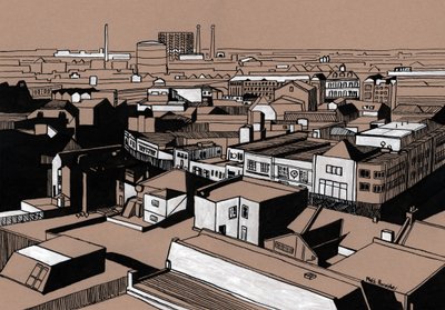 Widok Croydon, 2016 (tusz akrylowy na płycie) autorstwa Matt Bannister