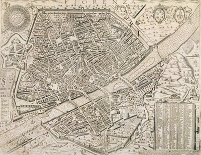 Mapa Florencji, 1595 autorstwa Matteo Florimi
