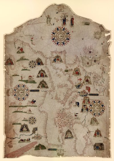 Wykres Morza Śródziemnego, Morza Czarnego i wybrzeży Europy Zachodniej i Afryki północno-zachodniej, c.1559 autorstwa Matteo Prunes