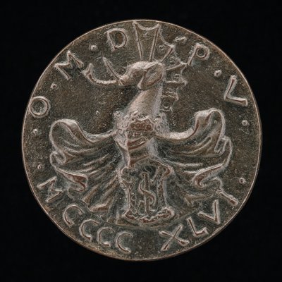 Tarcza, hełm, herb słonia i płaszcz [rewers], 1446. autorstwa Matteo di Andrea de Pasti