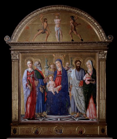 Dziewica z Dzieciątkiem i św. Bartłomieja, św. Katarzyny, św. Łucji i św. Mateusza - Ołtarz autorstwa Matteo di Giovanni di Bartolo