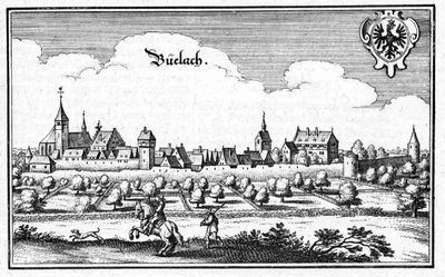 Büelach - fragment Topographia Sueviae (Schwaben) autorstwa Matthaus Merian