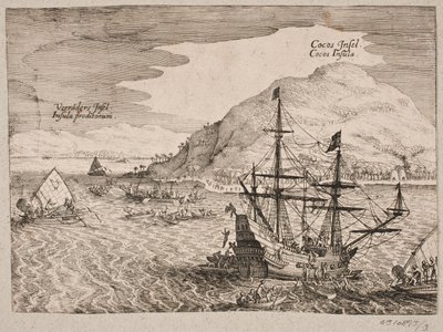O lądowaniu Holendrów na Kokosøen autorstwa Matthäus Merian d.Æ.