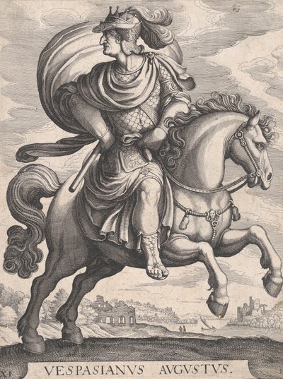 Cesarz Wespazjan na koniu, z cyklu Pierwszych dwunastu cezarów rzymskich, tablica 1..., 1610-50. autorstwa Matthaus Merian