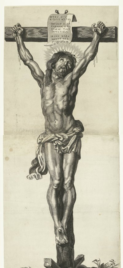 Chrystus na krzyżu Seria Ecce Homo, Chrystus Ukrzyżowany, Dziewica Maryja i Jan Ewangelista autorstwa Mattheus Borrekens