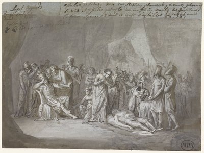 Zwłoki Patroklosa w namiocie Achilles opłakiwały żałobę autorstwa Mattheus Ignatius van Bree