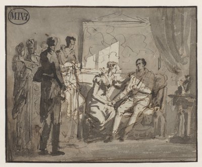 Królowa Wilhelmina odwiedza rannego księcia Orańskiego po bitwie pod Waterloo w Brukseli autorstwa Mattheus Ignatius van Bree