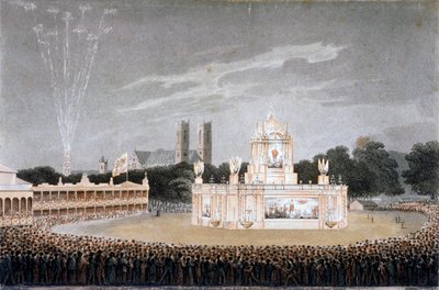 Pokaz sztucznych ogni w Green Park, Westminster, Londyn, 1814 autorstwa Matthew Dubourg