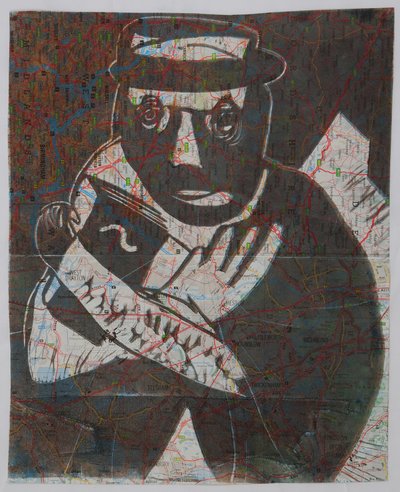 Wyjazd z Anglii, 2006 (linoryt na mapie) autorstwa Matthew Hilton