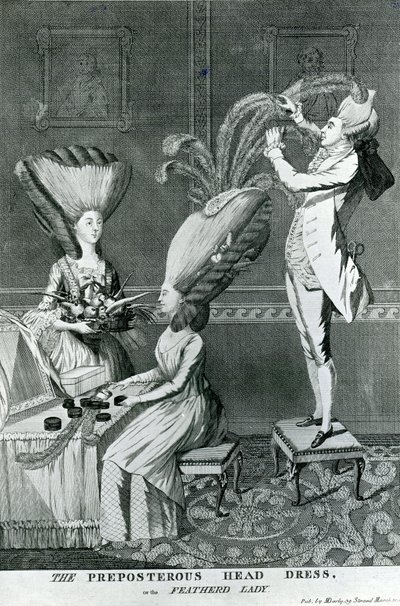 Niedorzeczne nakrycie głowy lub dama z piór, 1776 autorstwa Matthew or Matthias Darly