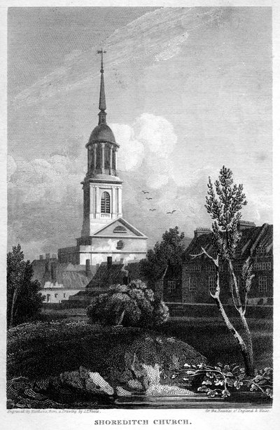 Kościół Shoreditch, Londyn, 1815. autorstwa Matthews