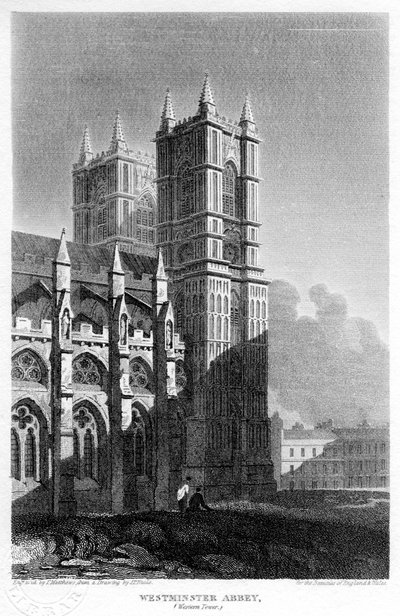 Zachodnie wieże, Opactwo Westminsterskie, Londyn, 1815. autorstwa Matthews