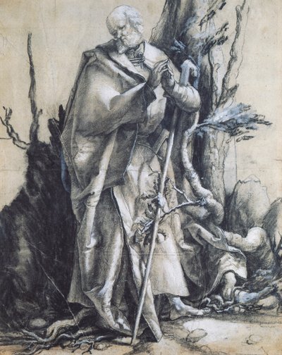 Św. Jan w lesie, ok. 1515, Matthias Grunewald (1470-1528), czarna kreda na papierze, 37x29 cm. Niemcy autorstwa Matthias (c.1480 1528) Grunewald