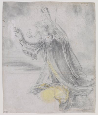 Dziewica z Dzieciątkiem w chmurach, ok. 1509-11 (węgiel i żółty kolor na papierze) autorstwa Matthias (c.1480 1528) Grunewald