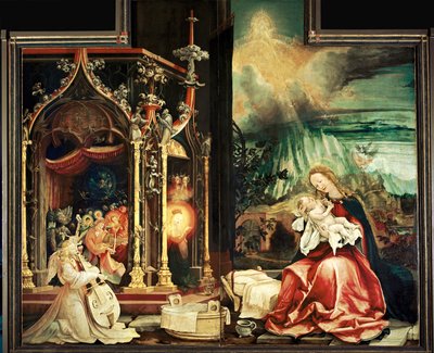 Koncert Aniołów (obraz na drewnie lipowym) autorstwa Matthias Gruenewald