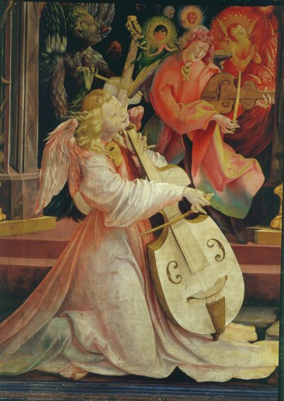 Koncert aniołów, z Ołtarza Isenheim, ok. 1512-16, olej na fragmencie deski z 17670 autorstwa Matthias Grünewald