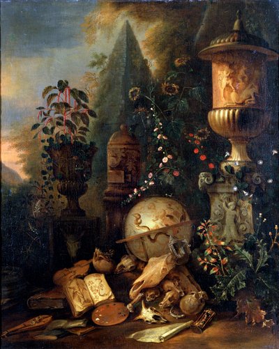 Vanitas. Martwa natura z wazonem, XVII lub początek XVIII wieku autorstwa Matthias Withoos