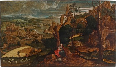 Krajobraz z Resztą podczas ucieczki do Egiptu, 1540-1545. autorstwa Matthijs Cock