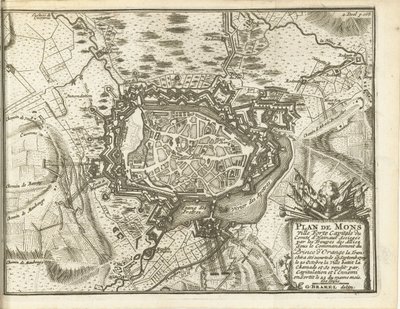 Belega van Bergena, 1709 Mapa Mons Ville Forte (...) Oblężone przez oddziały Alliez. pod dowództwem Księcia Orańskiego (...) (tytuł na obiekcie) autorstwa Matthijs Pool (possibly)