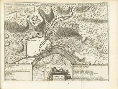 Beleg van Huy, 1705 Plan zamku miejskiego i fortu Huy obleganych przez wojska SAE de Baviere & du Marechal de Villeroy le 26 maja 1705 (tytuł przedmiotu) autorstwa Matthijs Pool (possibly)