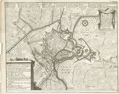 Oblężenie Menina, 1706 Plan de la Ville de Menin (...) (tytuł na obiekcie) autorstwa Matthijs Pool (possibly)
