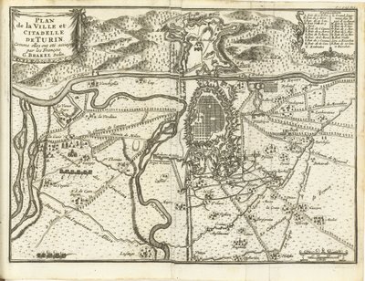 Beleg van Turijn, 1706 Plan miasta i cytadeli w Turynie obleganych przez Francuzów (tytuł na obiekcie) autorstwa Matthijs Pool (possibly)