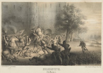 Bulgersteyn oblegany przez Normanów, ok. 810 Bulgersteyn (Norwegowie) (tytuł na obiekcie) autorstwa Matthijs Willem Gerardus Michielsen