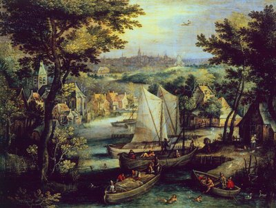 Krajobraz rzeczny, Mathys Bril Younger (1550-1583), olej na miedzi autorstwa Matthijs the younger Bril