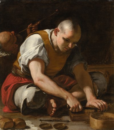 Mężczyzna tnący tytoń autorstwa Mattia (1613-99) Preti