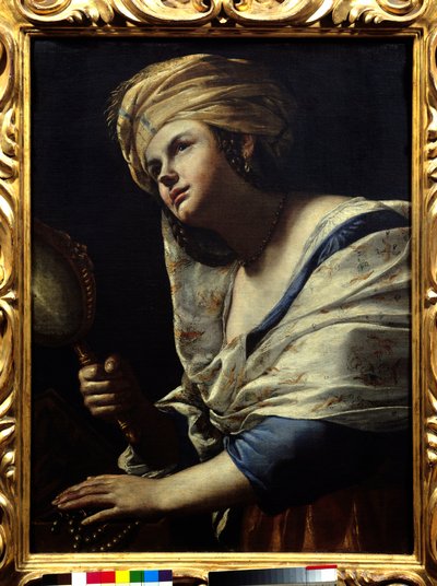 Vanite Woman z turbanem i lustrem - Obraz Mattia Preti (1613-1699) XVII-wieczna Florencja, galeria Uffizi autorstwa Mattia Preti