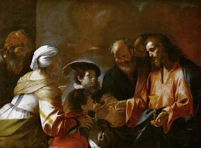Chrystus błogosławi dzieci Niech małe dzieci przyjdą do mnie, ok. godz. 1635. autorstwa Mattia Preti