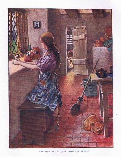 Wyjęła kwiat z piersi, ilustracja z Lady And Fairy Tales, 1914 autorstwa Maud Tindal Atkinson