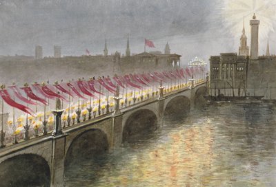 Widok na most Londyński w noc przybycia księżnej Aleksandry z Danii, 1863 r. autorstwa Maul
