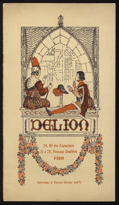 Ilustracja na okładce do katalogu kapeluszy wydanego przez Delion, Paryż, 1908 (lito) autorstwa Maurice Berty