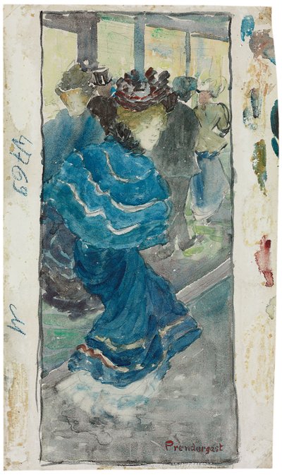 Elegancka kobieta w niebieskiej sukience, ok. 1893-94 autorstwa Maurice Brazil Prendergast