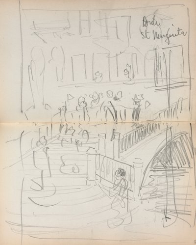Szkicownik włoski: Bridge St. Margarita strony 67 i 68, 1898-1899. autorstwa Maurice Brazil Prendergast
