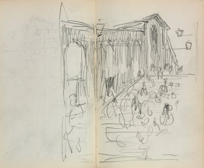 Włoski Sketchbook: Bridge with Figures strony 95 i 96, 1898-1899. autorstwa Maurice Brazil Prendergast