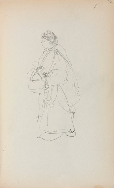 Włoski szkicownik: Stojąca kobieta trzymająca torbę, strona 56, 1898-1899. autorstwa Maurice Brazil Prendergast