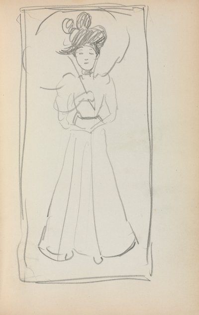 Szkicownik włoski: Stojąca kobieta z parasolem strona 233, 1898-1899. autorstwa Maurice Brazil Prendergast