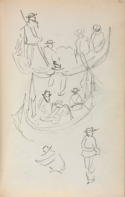 Szkicownik włoski: Dwie gondole z figurami, 1898-1899. autorstwa Maurice Brazil Prendergast