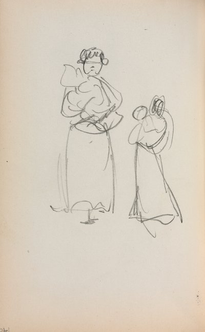 Szkicownik włoski: Dwie stojące kobiety trzymające niemowlęta strona 140, 1898-1899. autorstwa Maurice Brazil Prendergast